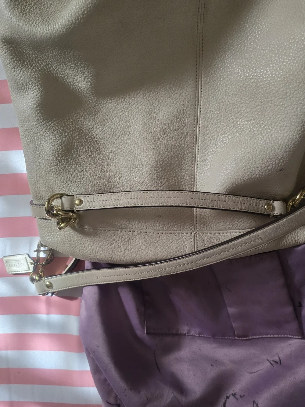 Coach Cream Pebbled Leather Hobo with Gold Hardware